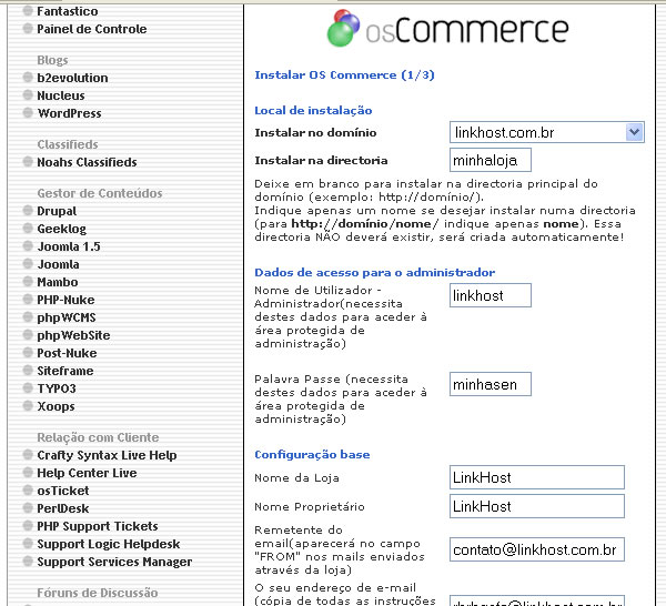 Instalando o Oscommerce na LinkHost