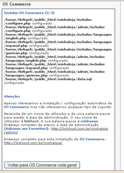 Instalando o Oscommerce na LinkHost